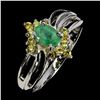 Image 2 : EMERALD AND SAPPHIRE RING IN 14K WHITE PLATED GOLD OVER 925 STERLING SILVER â€“ SI