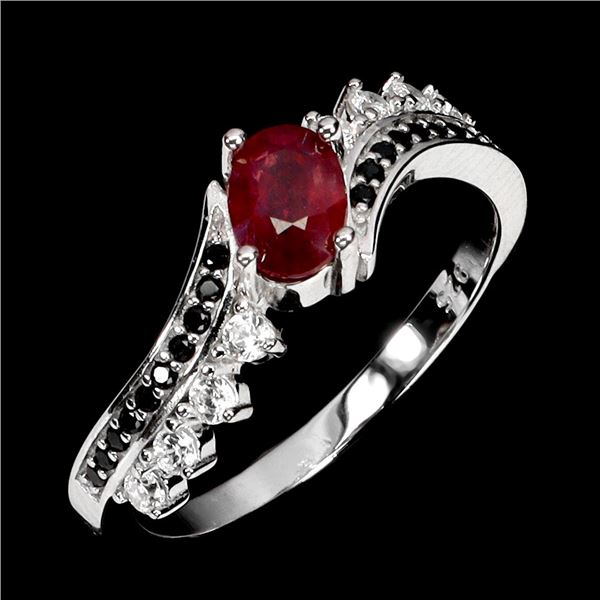 RUBY AND BLACK SPINEL RING IN 14K YELLOW PLATED GOLD OVER 925 STERLING SILVER â€“ 