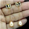 Image 1 : PEACH COLOR DROP PEARL EARRINGS IN 14K YELLOW PLATED GOLD OVER 925 STERLING SILVER â€[x=#82