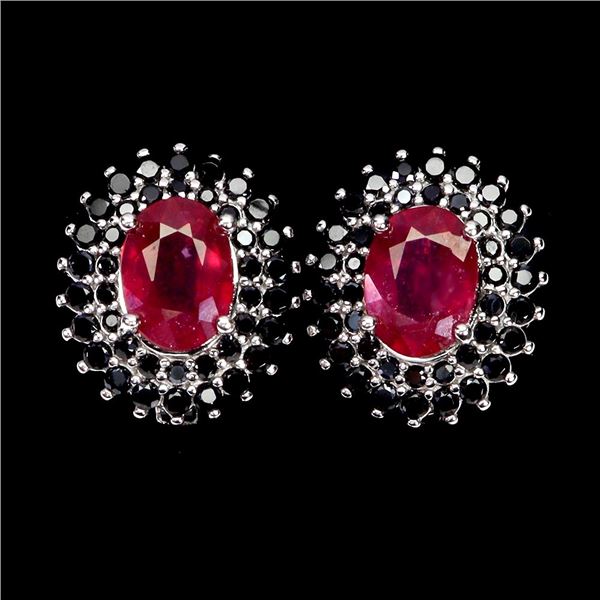 RUBY AND BLACK SPINEL EARRINGS IN 14K YELLOW PLATED GOLD OVER 925 STERLING SILVER â€[x=#822