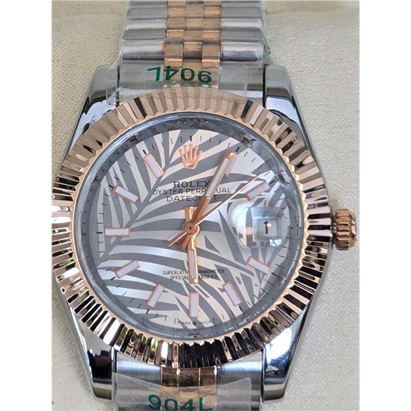 FULLY AUTOMATIC ROLEX DATEJUST 41 MM EVEROSE GOLD HIGH QUALITY REPLICA WATCH. WHITE DIAL WITH WHITE 