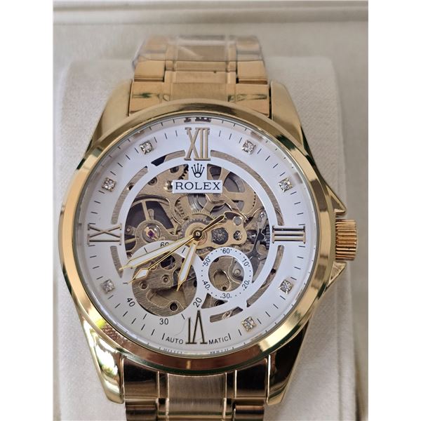 ROLEX DATE JUST 40 MM FULLY AUTOMATIC BRIGHT WHITE SKELETON DIAL ROLEX HIGH QUALITY REPLICA WATCH. O