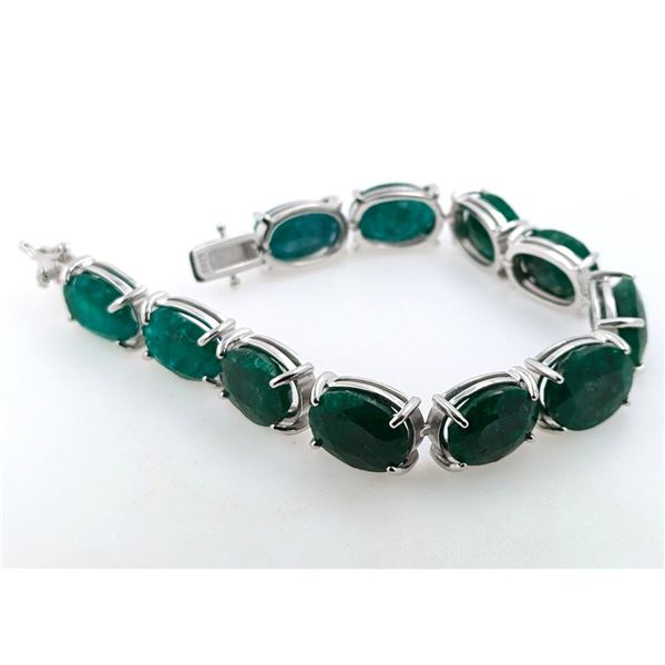 29.6 ct Certified Silver Emerald gemstone Bracelet ($41,168 Appraisal)