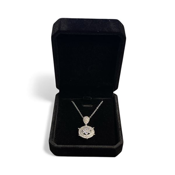 New Platinum Plated 0.7tcw Simulated Diamond (CZ) Cluster Necklace - Adjustable Chain 16"-18" Long w