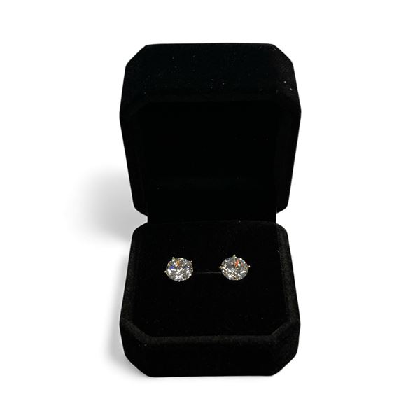 New 14K Gold Plated 2.0 CT Each Simulated Diamond (CZ) Stud Earrings w/Case