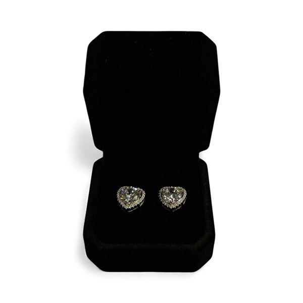 New 925S 2.0ct Each Simulated Diamond (CZ) Heart Halo Stud Earrings - Mounted in 925 Sterling Silver