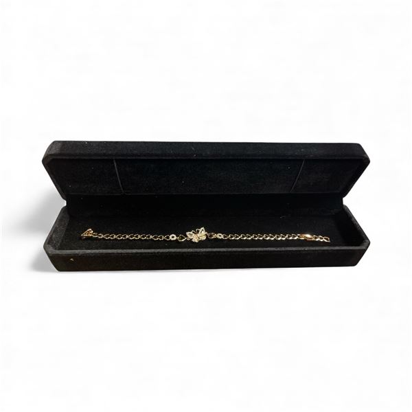 New 18K Gold Plated Heart Butterfly Simulated Diamond (CZ) Bracelet - Adjustable 6.75"-7.5" Long w/C