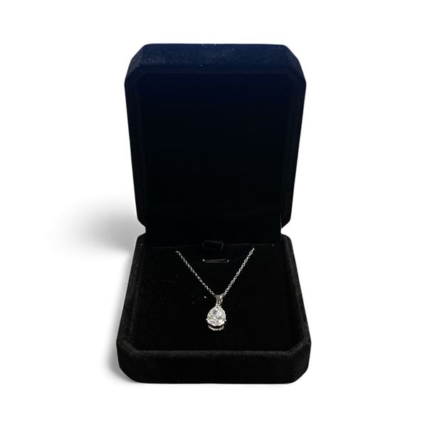 New 925S 2.0ct Pear Cut Simulated Diamond (CZ) Solitaire Necklace - Adjustable 16" to 18" Long Mount