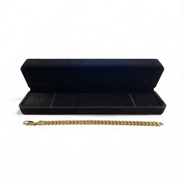 New 14K Gold Plated 7.5mm Cuban Link Bracelet 8" Long w/Case