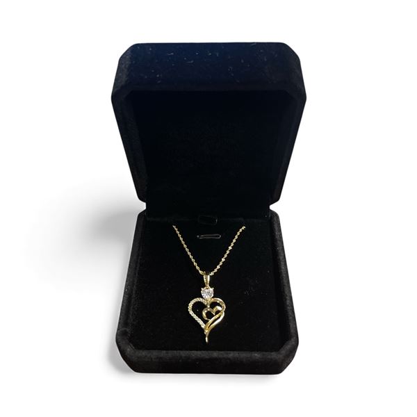 New 14k Gold Plated 0.5ct Heart Cut Simulated Diamond (CZ) Double Heart Necklace - Chain 18" Long w/