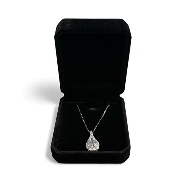 New 925S 3.0ct Simulated Diamond (CZ) Teardrop Necklace - Adjustable 16" to 18" Long Mounted in 925 