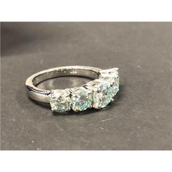 5 PRONG SET MOISSANITES SET IN PLATED SILVER RING APPROX. TOTAL WEIGHT OF 4.15 CARATS APPRAISED VALU