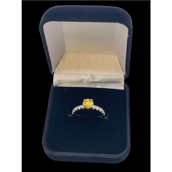 1.00 CT GRA CERTIFIED ROUND BRILLIANT CUT MOISSANITE STONE VVS GOLDEN YELLOW COLOR SET IN 4 CLAW HEA