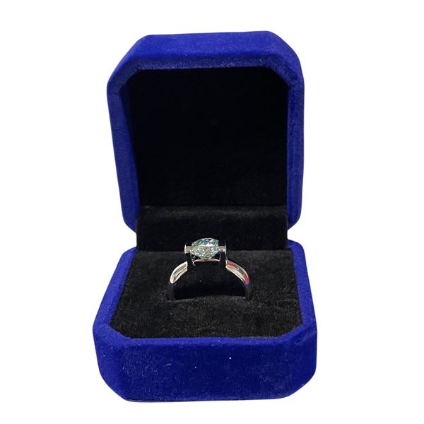 2.11 CT Round Brilliant Cut Moissanite Stone VVS Light Blue Colour Set in Half Bezel Set in 925 Silv