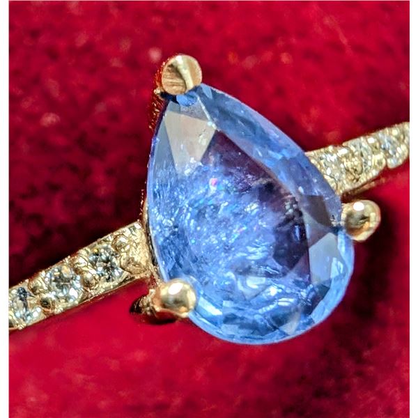 $1375, 10K(1.97g), SAPPHIRE (0.9ct), MOISSANITE (0.08ct)RING, size 6.5, appraised value $1375, ring 