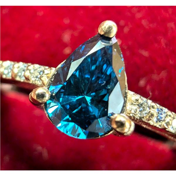 $1700, 10K(1.79g), LAB BLUE DIAMOND (0.6ct), MOISSANITE (0.08ct)RING, size 6.5, appraised value $170