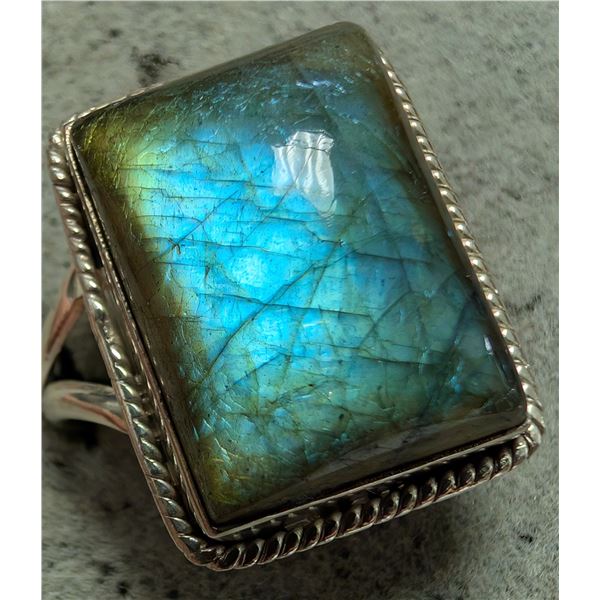 $240, SILVER(7.5g), LABDORITERING, size , appraised/retail value $240, ring resizeable for $50