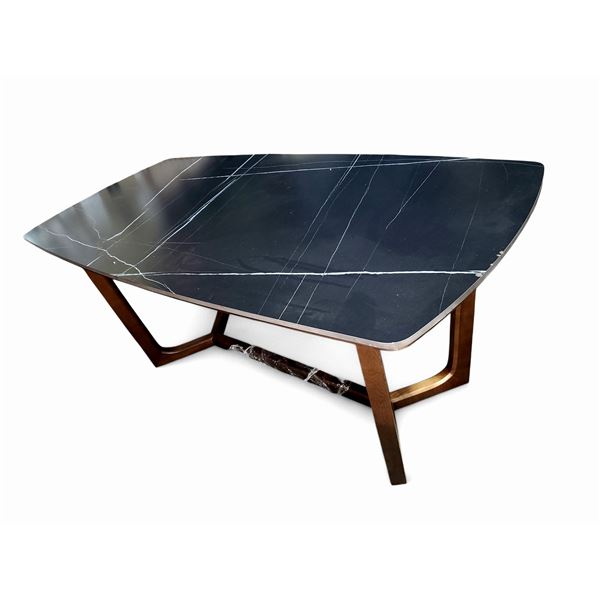 New Modern Black Dining Table, Walnut Wooden Base, Approx. H29.5" x W70.5" x D33" - Without Box