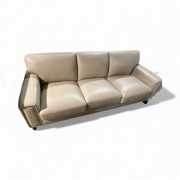 New 3-Seater Leather Sofa - Vanilla, Approx. H31" x W86" x 36" - Without Box