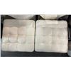 Image 2 : Pair of White Tufted Faux Leather Cube Ottomans, H16" x 15" x 15" Each