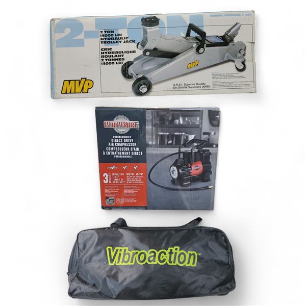 MVP 2 Ton (4000 LB) Hydraulic Trolley Jack & Motomaster Direct Drive Air Compressor - in Box, Not Te