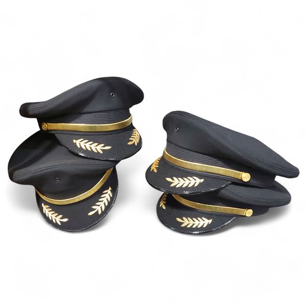 Movie Set Dec Group of 6 Black Airlines Captain's Caps w/ Gold Trims - New