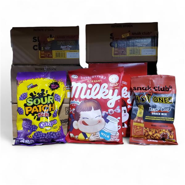 Assorted NEW Snacks Mix - includes Hot Ones Tangy Chili Snack Mix (3x 12 Bags)/Sour Patch (1 Box) & 
