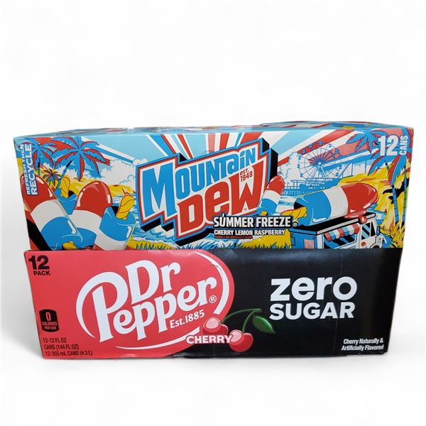 Soda Mix Lot - includes Dr Pepper Zero Sugar Cherry & Mountain Dew Summer Freeze Cherry Lemon Raspbe