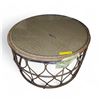 Image 1 : Round Wicker Coffee Table with Glass Top - 20" H x 34" Dia - Visible wear on top