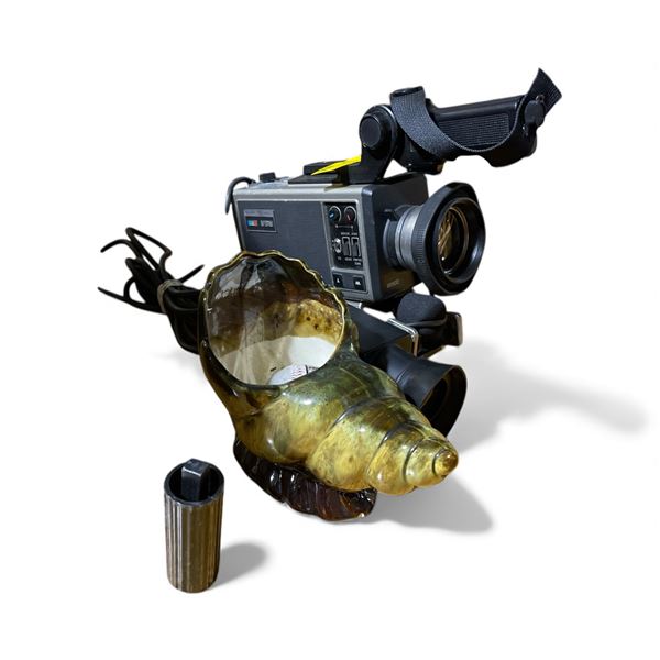 Vintage RCA Video Camera (Made in Japan), Decorative Shell Planter with Baseball