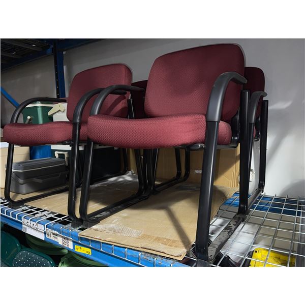 Set of 4 Burgundy Office Chairs with Metal Frames