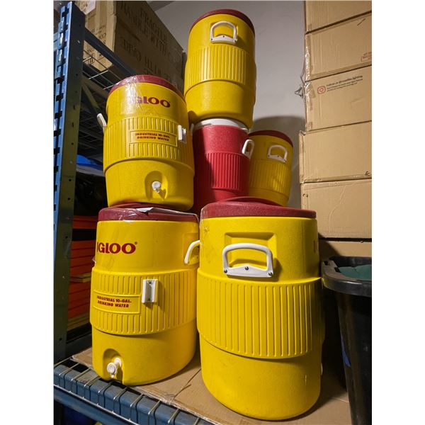Group of Igloo Industrial 10-Gallon Drinking Water Coolers