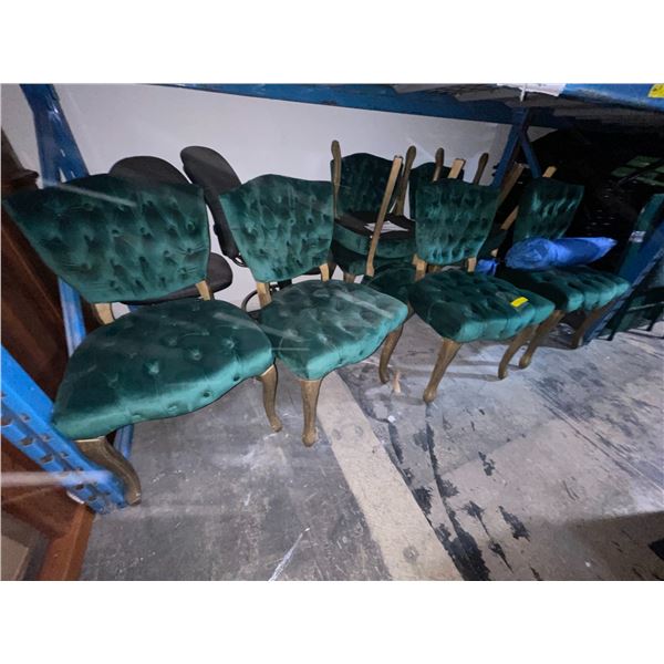 8 Pcs Vintage-Style Green Upholstered Chairs with Wood Legs