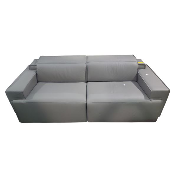 Brand New Modern Gray Leather Sofa, Approx. H28.5" xW81" x D40" -  Without Box