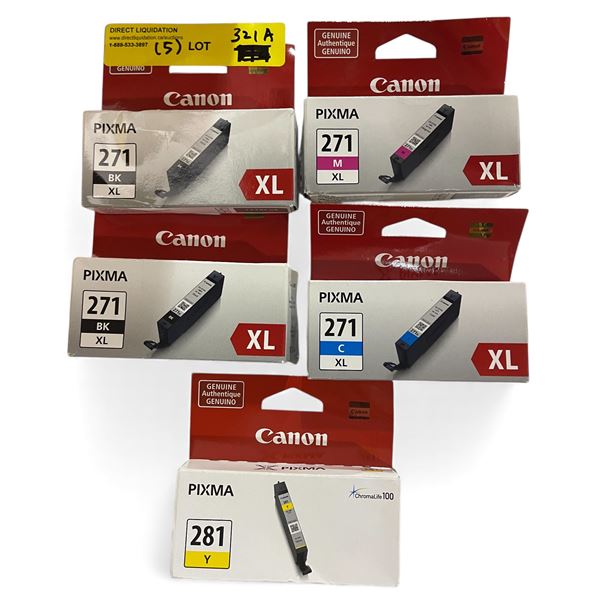 Group of 5 - New Canon PIXMA Ink Cartridges - RV: 150 CAD (271XL + 281Y,  5 Cartridges Total)