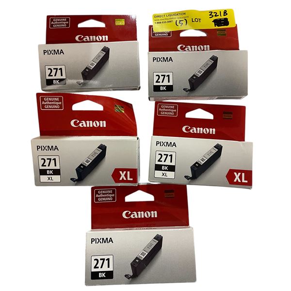Group of 5 - New Canon PIXMA Ink Cartridges - RV: 120 CAD (271 BK/271 BK XL, 5 Cartridges Total)