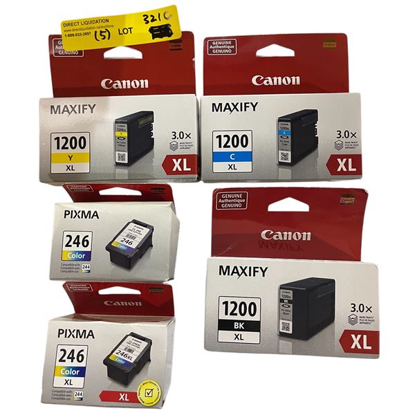 Group of 5 - New Canon MAXIFY / PIXMA Ink Cartridges - RV: 190 CAD (MAXIFY 1200XL + PIXMA 246XL)