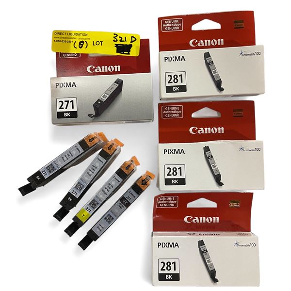 Group of 8 - New Canon PIXMA Ink Cartridges - RV: $160 CAD (271 BK & 281 BK, 4 New in Boxed and 4 Ne