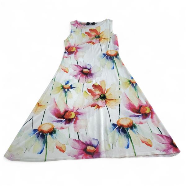 Black Goat Cashmere Sleeveless Watercolor Floral Dress (Size L)