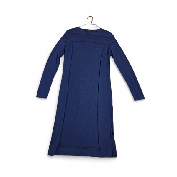 Black Goat Cashmere Blue Long Sleeve Shift Dress (Size L)
