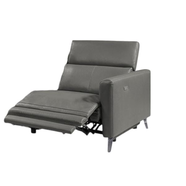 Brand New Andria Leather Right Hand Facing Arm Power Recliner - Grey