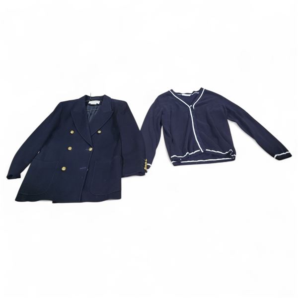 Jaeger Navy Wool Blazer & 100% Cotton Cardigan - Made in Great Britain