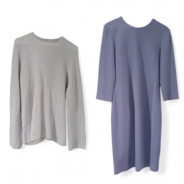 2 Pcs - St. John Purple 3/4-Sleeve Dress & Vince Grey Long-Sleeve Top, 100% Cashmere (Size S)