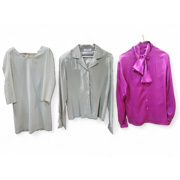 3 Pcs - Jaeger 100% Silk Blouses (36") & Rita Langman Wool Shift Dress