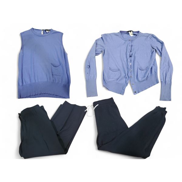 4 Pcs Blue Sleeveless Sweater & Cardigan with Navy Joggers and Wide-Leg Trousers