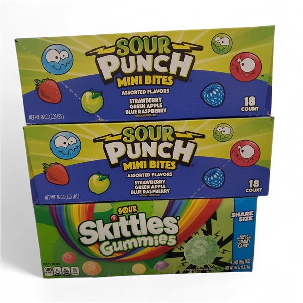 Skittles Sour Gummies, 15-Pack (Best Before Dec 2025) and Sour Punch Mini Bites 2 x 18 Pack (Best Be