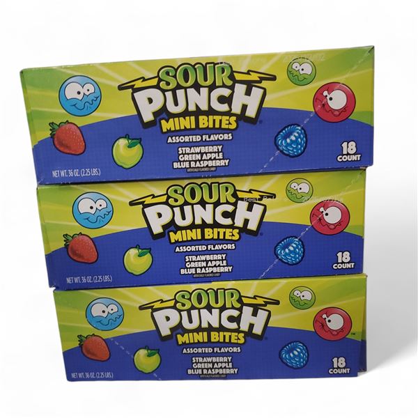 Sour Punch Mini Bites Assorted Flavors - 3 x 18-Count Boxes (Best Before Dec 2, 2025)