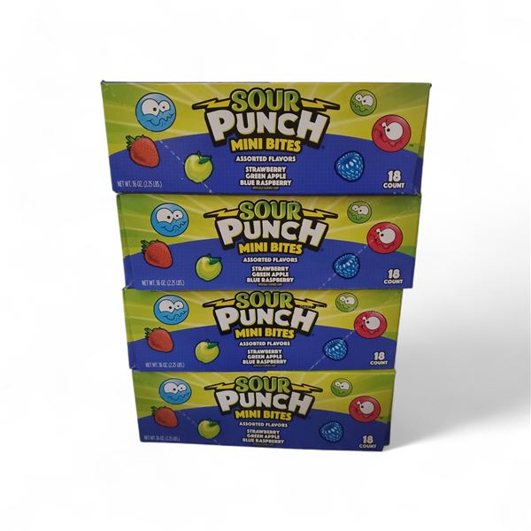 Sour Punch Mini Bites Assorted Flavors – 4 × 18-Count Boxes (Best Before Dec 2, 2025)