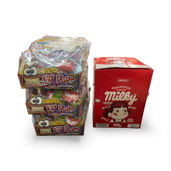 Twisted Lip Pops Assorted Flavored Lollipops 3 x 12 Pack and Milky Candy (Exp. Date 12/2025)