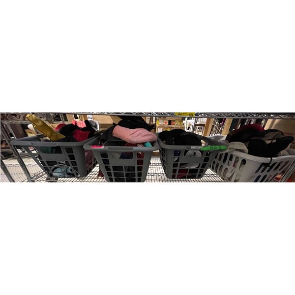 4 Baskets of Assorted Hats and Caps Includes Baseball Caps, Sun Hats, and More